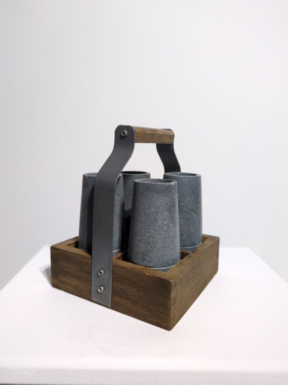 Sparq Soapstone Shooters Set Gray Natural Wooden Holder Decor Accent